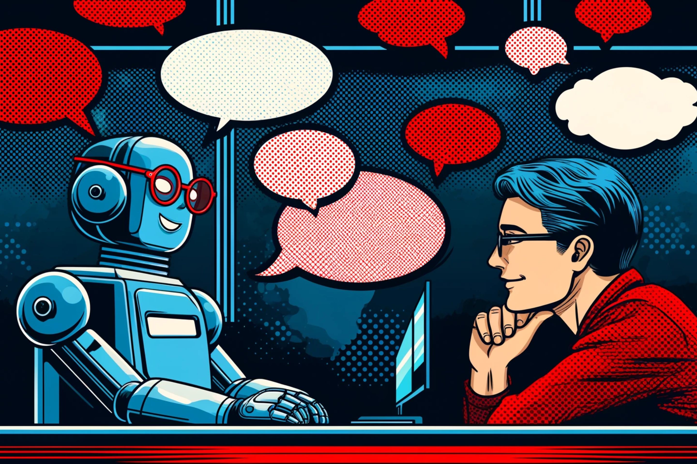 ein roboter chattet mit einem menschen