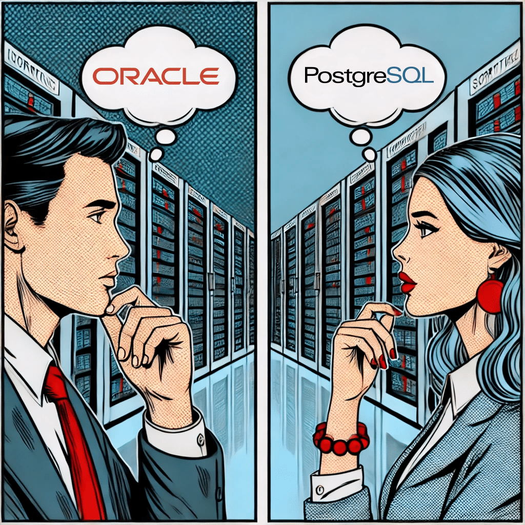 two people in a comic style thinking about databases